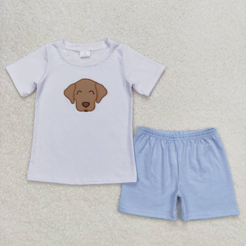 BSSO0695 Embroidery Dog Boys Shorts Set