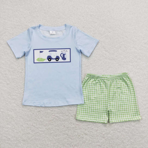 BSSO0697 Golf Plaid Boys Shorts Set