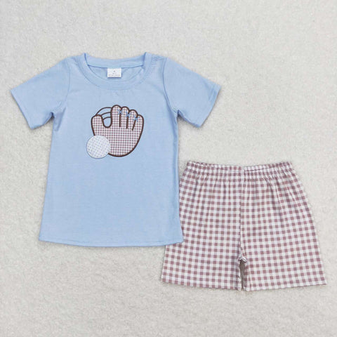 BSSO0723 Embroidery Baseball Boys Shorts Set