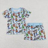 BSSO0728 Cartoon Toy Blue Boys Shorts Pajamas Set