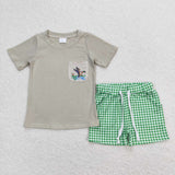 BSSO0734 Mallard Green Plaid Boys Shorts Set