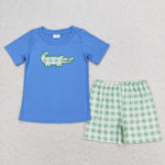 BSSO0736 Embroidery Crocodile Blue Boys Shorts Set