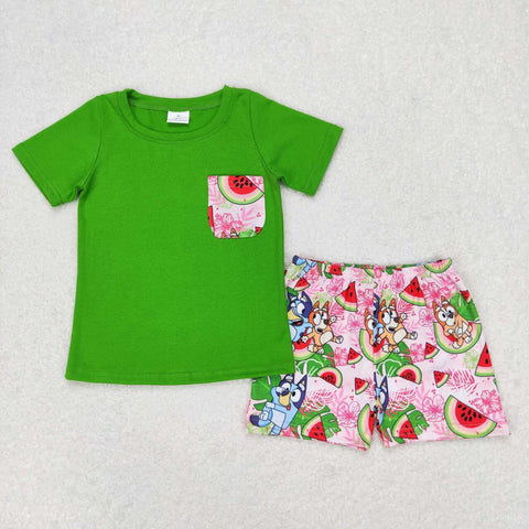 BSSO0743 Cartoon Watermelon Boys Shorts Set