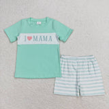BSSO0751 I love MOM Mint Boys Shorts Set