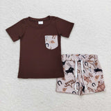 BSSO0757 Rodeo Brown Boys Shorts Set