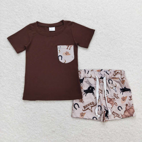 BSSO0757 Rodeo Brown Boys Shorts Set