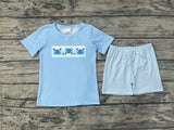 BSSO0765 Crab Blue Stripe Boys Shorts Set
