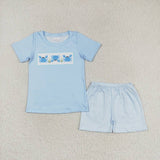 BSSO0765 Crab Blue Stripe Boys Shorts Set