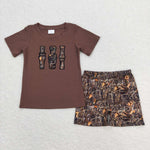 BSSO0780 Embroidery Camo Brown Boys Shorts Set