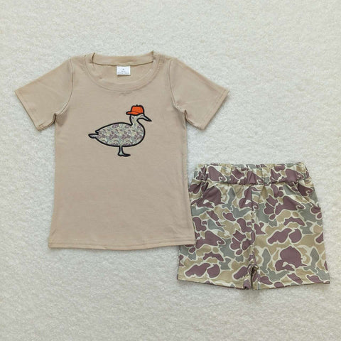 BSSO0781 Embroidery Camo Duck Mallard Boys Shorts Set