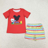 BSSO0786 Cartoon Mouse Stripe Boys Shorts Set