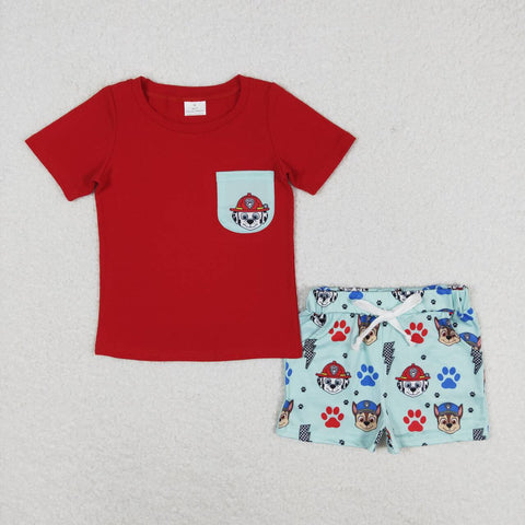 BSSO0794 Cartoon Dog Red Dog Boys Shorts Set
