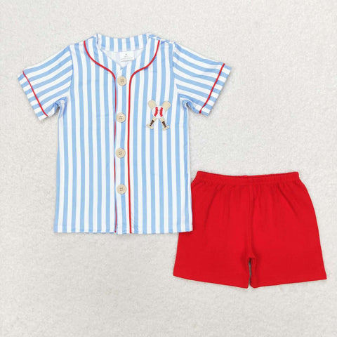 BSSO0800 Embroidery Baseball Red Boys Shorts Set