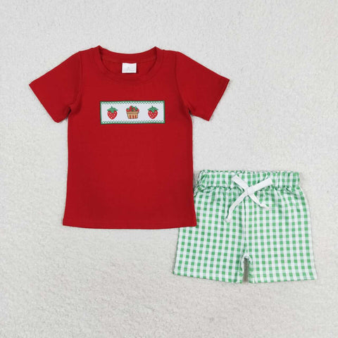 BSSO0810 Embroidery Strawberry Boys Shorts Set