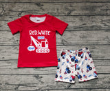 BSSO0825 Red White Truck Red Boys Shorts Set