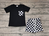 BSSO0852 Black Plaid Boys Shorts Set