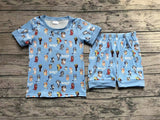 BSSO0853 Cartoon Blue Dog Boys Shorts Pajamas Set