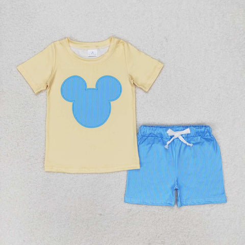 BSSO0875 Cartoon Mouse Yellow Boys Shorts Set