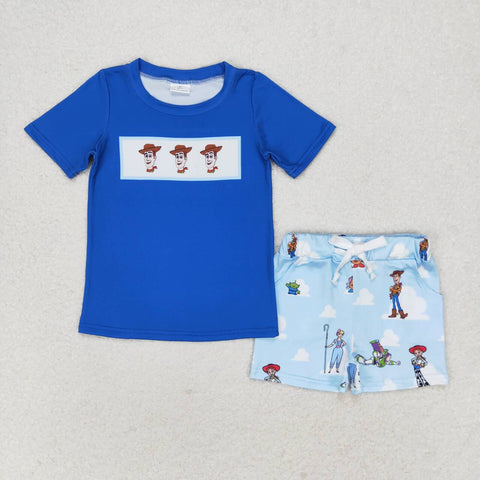 BSSO0892 Cartoon Toy Blue Boys Shorts Set