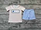 BSSO0919 Baseball Blue Plaid Boys Shorts Set