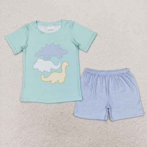 BSSO0920 Dinosaur Mint Boys Shorts Set