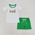 BSSO0926 Embroidery Happy birthday Mallard Green Boys Shorts Set