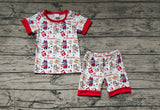 BSSO0948 Cartoon Blue Dog Chick Red Boys Shorts Pajamas Set