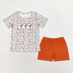 BSSO0952 Embroidery Mallard Camo Orange Boys Shorts Set