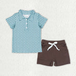 BSSO0997 Mallard Cotton Brown Polo Shirt Boys Shorts Set