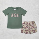 BSSO1004 Embroidery Easter Bunny Camo Boys Shorts Set