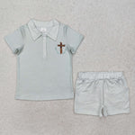 BSSO1025 Easter Cross Mint Boys Shorts Set