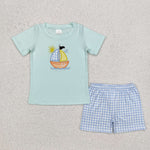 BSSO1048 Embroidery Sailboat Boys Shorts Set