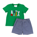 Preorder BSSO1066 Embroidery Tool Green Boys Shorts Set