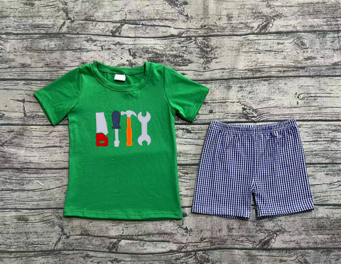 Preorder BSSO1066 Embroidery Tool Green Boys Shorts Set