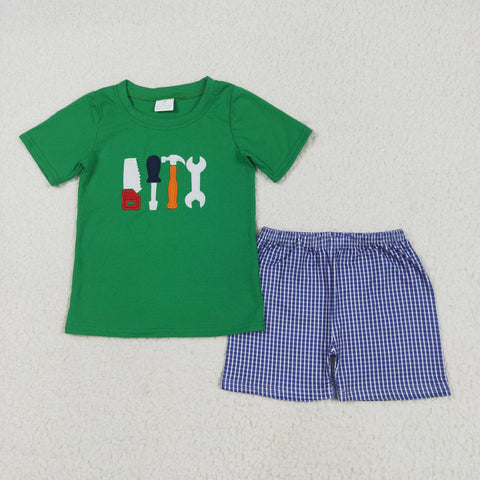 BSSO1066 Embroidery Tool Green Boys Shorts Set