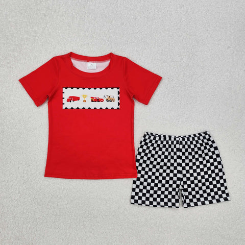 BSSO1079 Cartoon Cars Red Boys Shorts Set