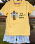 Preorder 12.01 BSSO1090 Easter He is risen my redeemer lives Boys Shorts Set