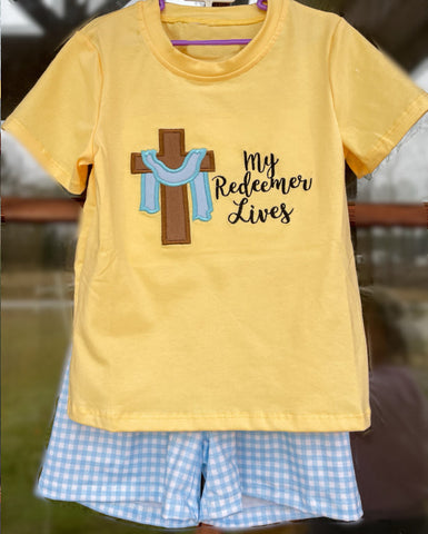 Preorder 12.01 BSSO1090 Easter He is risen my redeemer lives Boys Shorts Set