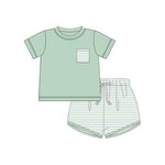 Preorder 12.05 BSSO1103 Green Stripe Boys Shorts Set