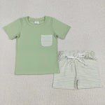 BSSO1103 Green Stripe Boys Shorts Set