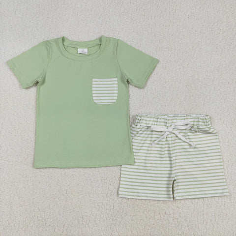 BSSO1103 Green Stripe Boys Shorts Set