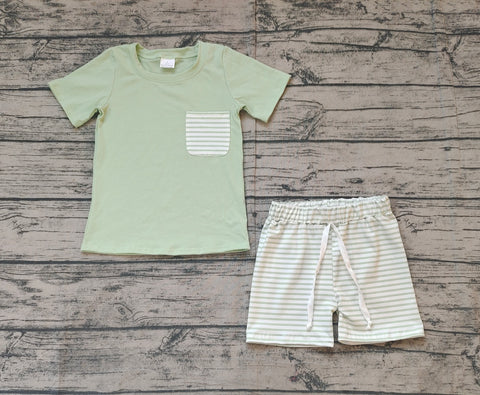 Preorder BSSO1103 Green Stripe Boys Shorts Set