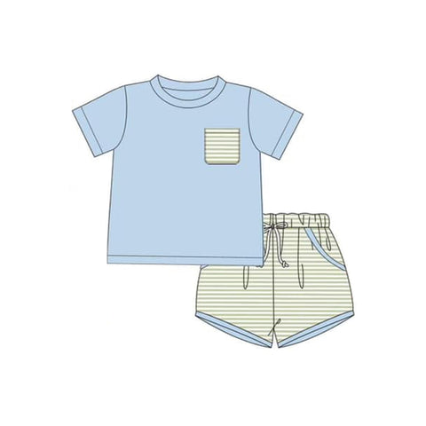 Preorder 12.05 BSSO1104 Blue Stripe Boys Shorts Set