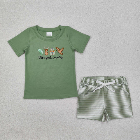 BSSO1108 Embroidery This is god's country Green Boys Shorts Set