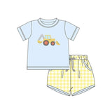 Preorder BSSO1117 Embroidery Truck Plaid Boys Shorts Set