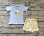 Preorder BSSO1117 Embroidery Truck Plaid Boys Shorts Set