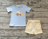 Preorder BSSO1117 Embroidery Truck Plaid Boys Shorts Set