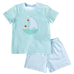 Preorder 12.08 BSSO1121 Sailboat Blue Boys Shorts Set