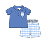 Preorder 12.10 BSSO1127 Blue Plaid Boys Shorts Set