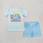 BSSO1128 Truck Blue Plaid Boys Shorts Set